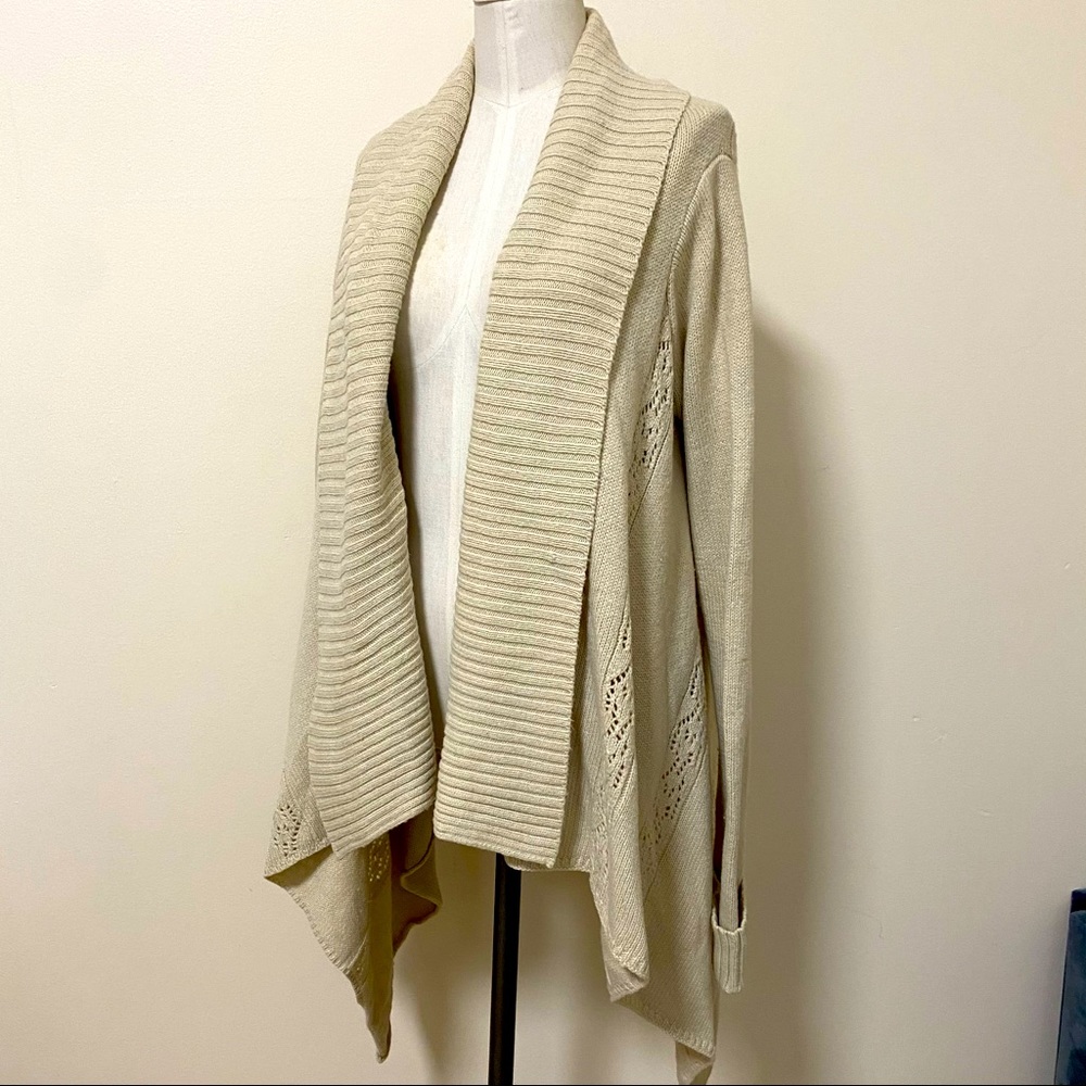 JONES NY Waterfall Neutral Knit Shawl Collar Open Cardigan Sweater Size Medium